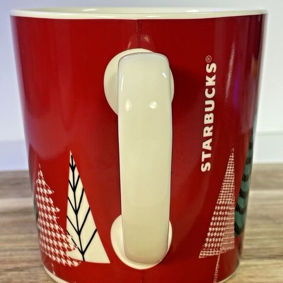 Starbucks 2017 Geometric Plaid Stripe Christmas Holiday Trees Retro Modern Mug - Picture 2 of 11